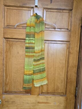 Source Unknown Green and Yellow Striped Lightweight Scarf
